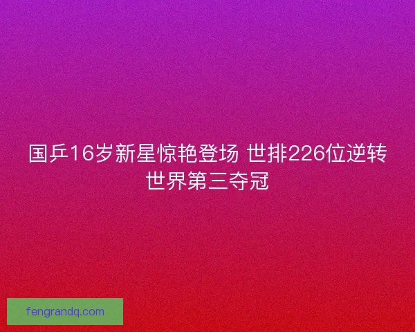 国乒16岁新星惊艳登场 世排226位逆转世界第三夺冠